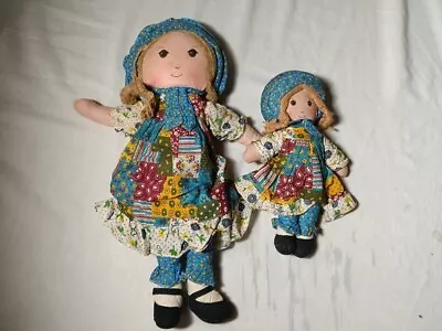 Lot Of 2 Vintage Knickerbocker Holly Hobbie Cloth Rag Dolls 15  And 9  70's • $21.99