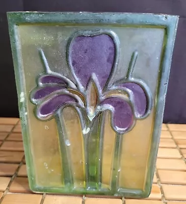 Vintage Glass Vase With Iris Art Nouveau Design Frosted Patina • $16