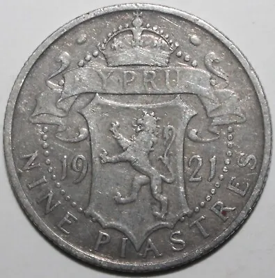 British Cyprus 9 Piastres Coin 1921 KM# 13 UK Silver .925 King George V Nine • $31.99