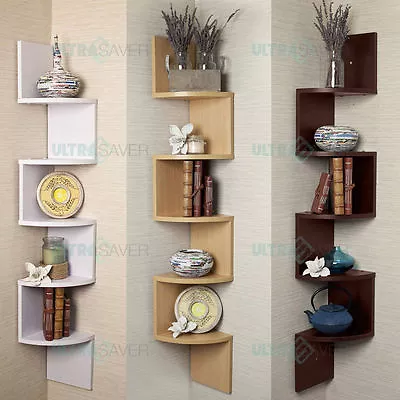 5 Tier Large Corner Shelf Wall Mount Zig Zag DVD CD Storage Home Display Decor • $39