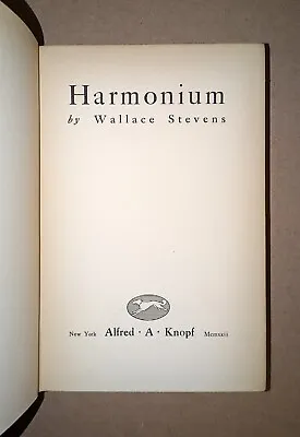 HARMONIUM Wallace Stevens 1923 Knopf First Edition 3rd Binding HC Free S/H • $395