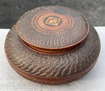 Antique Tunbridge Ware Wooden Inlay Mosaic Round Box Marquetry • $70