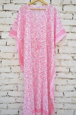 Cotton Kaftan Hand Block Eye Printed Indian Kaftan Night Gown Maxi Long Dress • $32.54