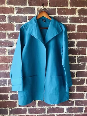 Eileen Fisher Jacket Coat Cotton Lining Blue Vintage M Medium Open Pockets • $44.99