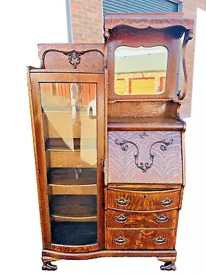 Beautiful Antique Arts & Crafts Mission Tiger Oak Secretary Desk Cabinet • $799.95