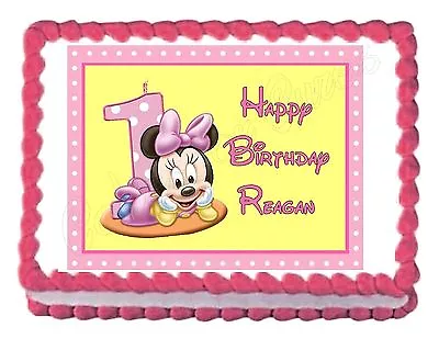 MINNIE MOUSE 1ST BIRTHDAY Party Edible Cake Image Decoration Frosting Sheet • $9.95