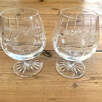 EDINBURGH CRYSTAL BRANDY COGNAC GLASS TEEING & DRIVING GOLF PLAYER X 2 • £18.50