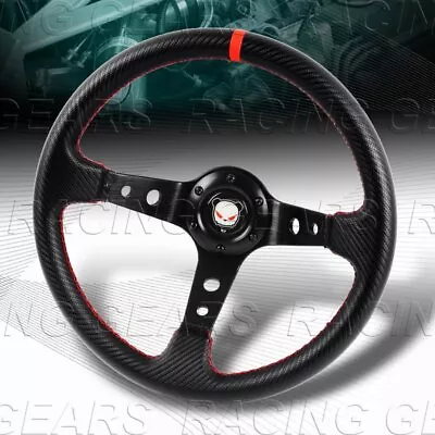 350mm Carbon Pvc Leather Deep Dish Drift Red Stitch 6-hole Racing Steering Wheel • $42.95