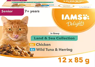 IAMS Delights Wet Senior Cat Food Pouch Multipack Land & Sea Collection In Wet 7 • £5.78