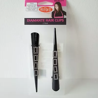 Hair Clips Black Metal Diamante Hair Slides 2 Pack 13 Cm Long Fix-It Brand New  • $7.50