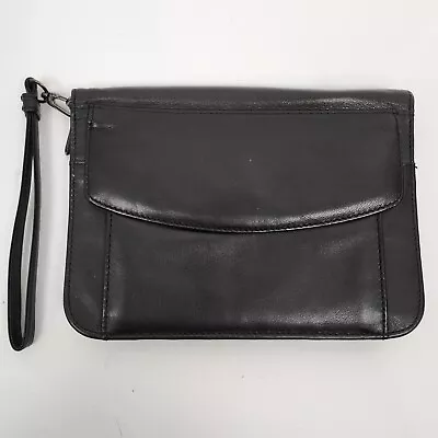 Vintage Yamani Black Leather Wrist Clutch Organizer Travel Bag Passport Cards • $19.99