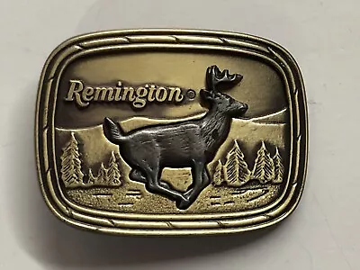 Vintage 1979 Remington Brass Finish Belt Buckle “Running White-tailed Deer” • $19.95