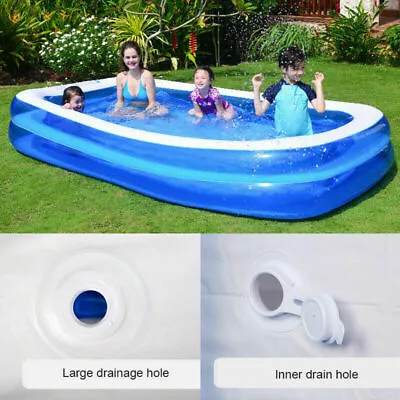 Inflatable Rectangular Giant Paddling Pool For Family Kid Fun Outdoor Summer Fun • £18.95