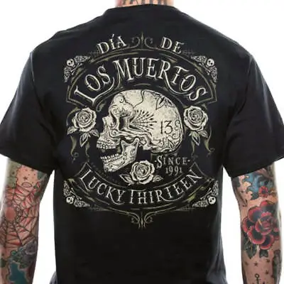 $25.90 • Buy Lucky 13 Los Muertos Skull Men's T-Shirt Kustom Kulture Rockabilly Retro Black