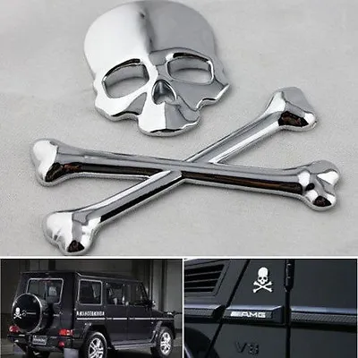 Skull Bone Devil 3D Chrome Motorcycle Car Emblem Badge Logo Decal Metal Sticker • $8.36