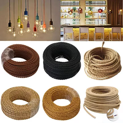 2 Core Twisted Vintage Style Braided Fabric Cable Lighting Flex Electric Wire UK • £13.29