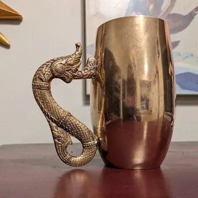 Viking Brass Tankard Beer Mug DRAGON Handle Gold Tone Vintage Beer Stein EUC • $22.22