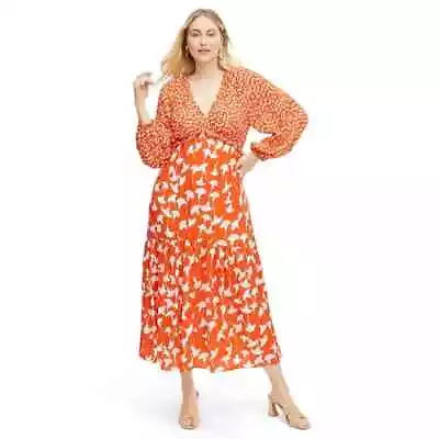 V-Neck Ginkgo Cherry Tomato Maxi Dress DVF Target Diane Von Furstenberg L XL XXL • $59.88