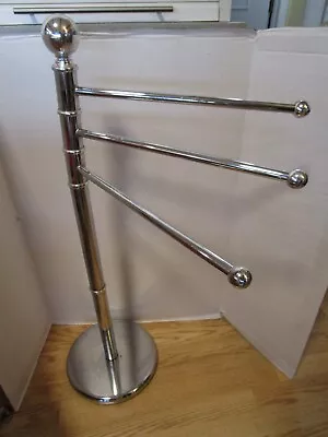 Vintage Chromed Metal Free Standing 3-Towel Arm Holder 1970’s 36.75  H Retro • $122