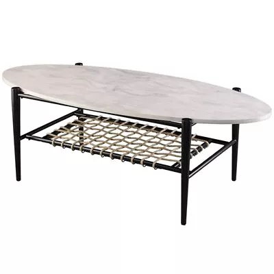 SEI Furniture Relckin Oval Faux Marble Top Accent Coffee Table In White • $184.78