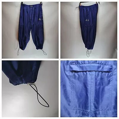 Vintage Adidas Climashell Wind Blue 3/4 Nylon Pants Adjustable Cuffs Size L • $38.29