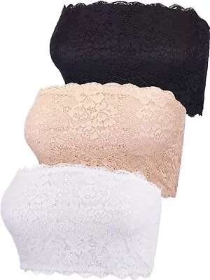 Boao Floral Lace Bandeau 3-Pack Women's M Tube Top Strapless Bra • £12.50