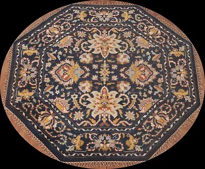 Navy Blue Heriz Serapi Oriental Octagon Rug 6'x6' Wool Handmade Floral Carpet • $533