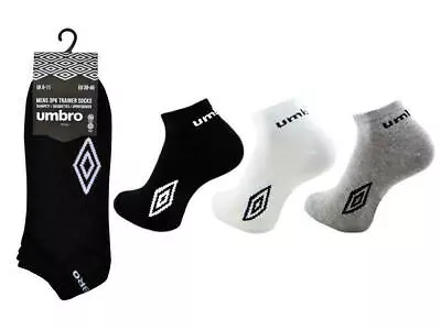 Official UMBRO Mens Cotton Rich Sport Trainer Liner Ankle Socks Black White Grey • £7.99