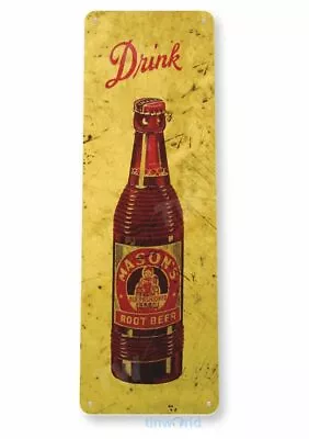 MASONS ROOT BEER 6x18 Inch TIN SIGN OLD FASHIONED ROOTBEER FLOAT BARREL • $23.92