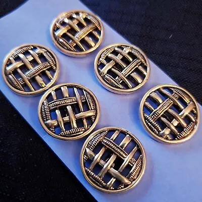 $10.45 • Buy 6x Vintage 7/8  Antiqued Woven-Looking Gold-Tone Round Shank Buttons Sewing