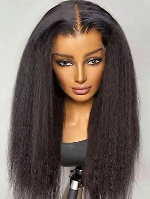 Kinky Straight Natural Black Hair Lace Front Wig 200% Density  • $254.89