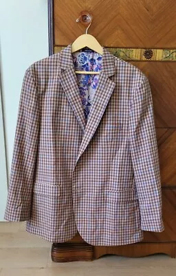 Men's 46R  Brown/blue Checked Purple/pink Floral Blazer Smith & Davenport • $28