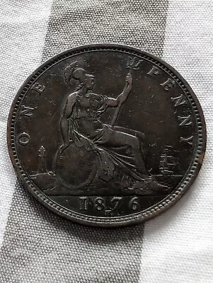 1876 Queen Victoria Bun Head One Penny Heaton Mint Coin • £19.99