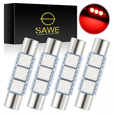 4 X SAWE Red LED Sun Visor Vanity Mirror Lights Bulbs T6 6612F 6614F 6641 28mm • $7.98