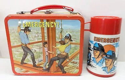 Rare Vintage  EMERGENCY  Metal Lunchbox With Thermos 1973 ALADDIN TV LAFD Rescue • $169.99