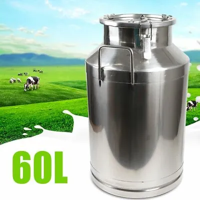 Stainless Steel Milk Can Wine Pail Bucket Oil Milk Tote Jug With Seal Lid 60L • $132.48