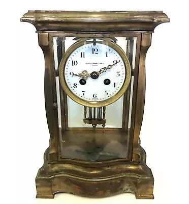 SHREVE CRUMP & LOW FRENCH Bow 4 GLASS  Merc MEDAILLE D'ARGENT MANTEL CLOCK BRASS • $850