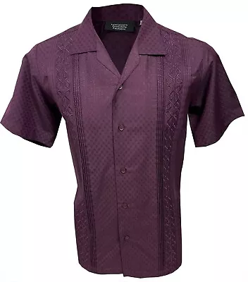 £29.99 • Buy Men's Retro Vintage Cuban Guayabera Embroidered Shirt Plum
