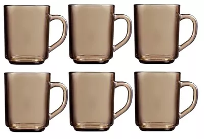 Set Of 6 DELI Retro Smoked Glass Coffee Mugs Hot Drinks Mocha Tea Cup 25cl • £11.99