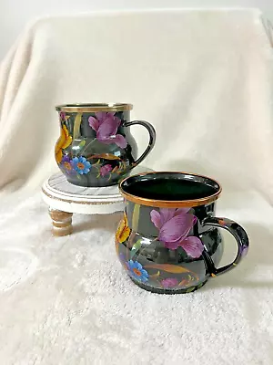 Mackenzie-childs Flower Market Black Enamel Mugs Set Of 2 • $79.99