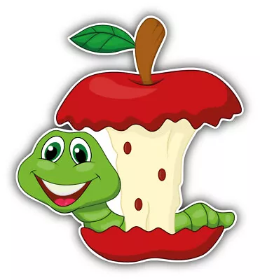 Worm Eating Apple Cartoon Car Bumper Sticker Decal • $2.75