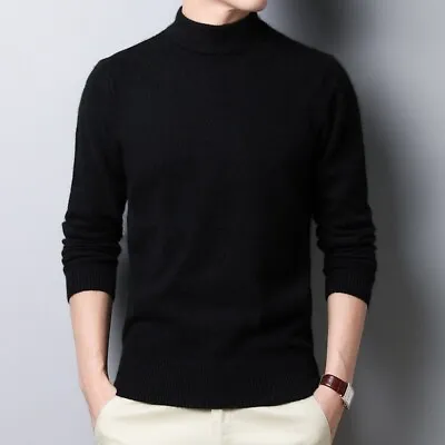 Men Sweater Solid Color Pullovers Winter Mock Neck Man Half Turtleneck Knitwear • $27.46