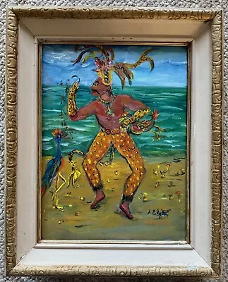 Vintage Nature Boy Painting Tropical Dance Modern Art Wall Hanging Signed Egan • $195