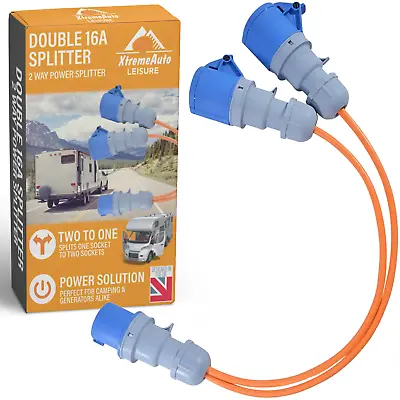 16 Amp To 2 X 16 Amp Sockets 2way Orange Splitter 240v Caravan Hook Up Power 16a • £17.99