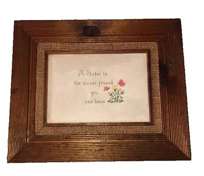 Vintage Cottagecore Bohemian Needlepoint Framed Picture Art Floral Sisters • $15