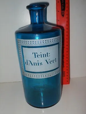 Antique Large Blue Glass Shop Chemist Bristol Bottle Etched • $80