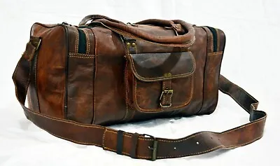 Travel Genuine Vacation Vintage Gym Duffle Leather Bag • $61.75