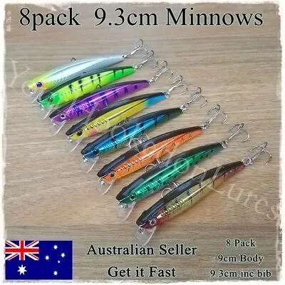 $12.95 • Buy 8x Minnow Fishing Lures Trout Cod Redfin Yellowbelly Bream Salmon Jacks Flathead