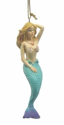 Hand Painted 4.25  Poly Resin Blonde Mermaid Nautical Coastal Xmas Ornament A • $8.88