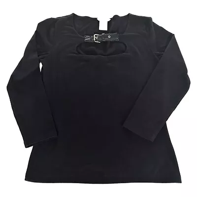 Michael Kors Black Faux Leather Buckle Shirt Womens Small 3/4 Sleeves MK • $10.99